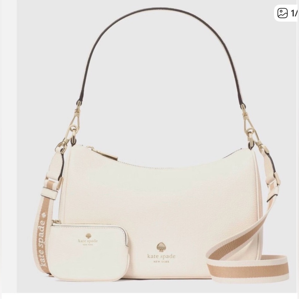 New Kate Spade Emma Medium Shoulder
Bag Pebble Leather Parchment